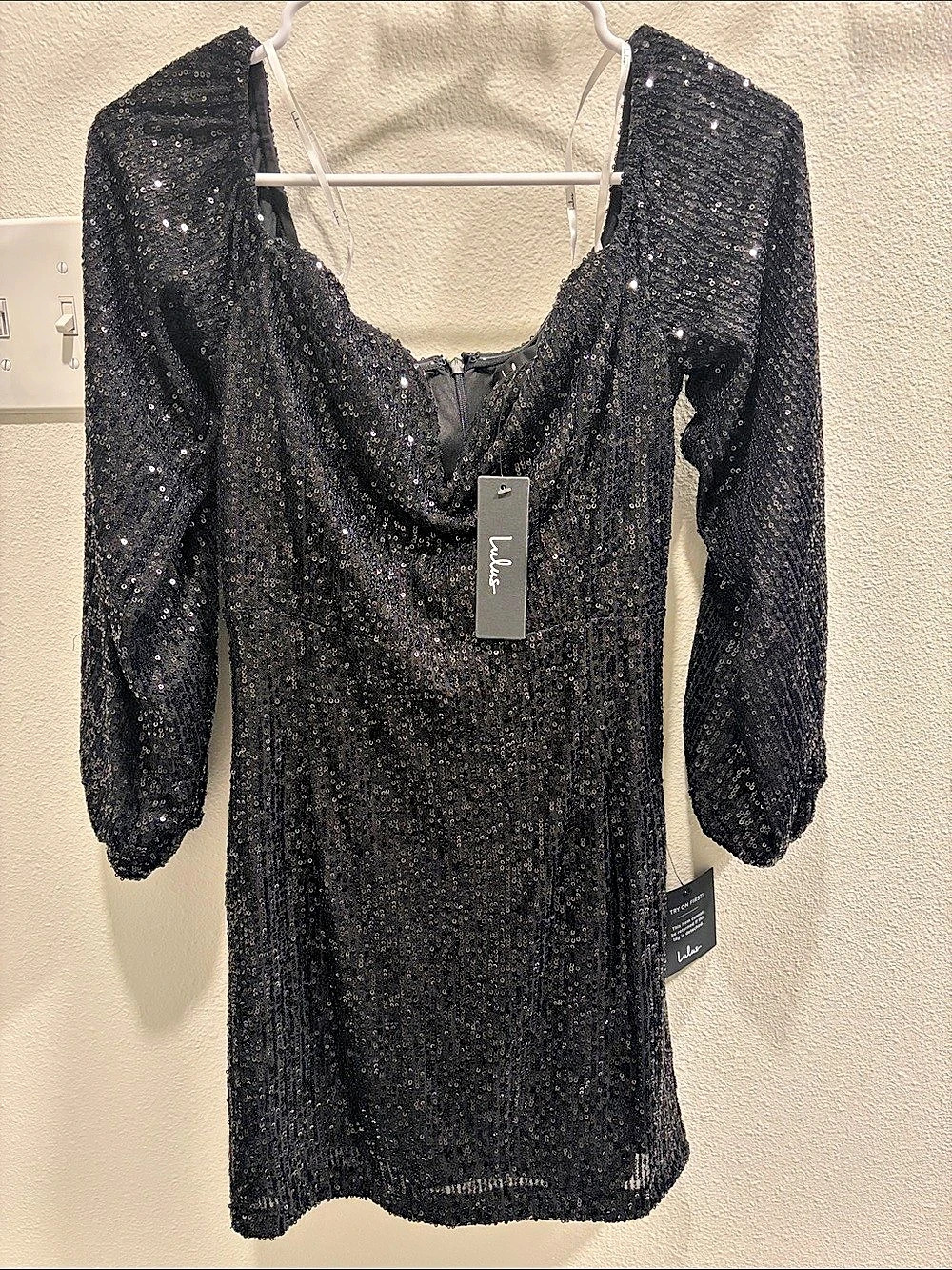 Lulu's Black Sequin Mini Dress Size Large NWT